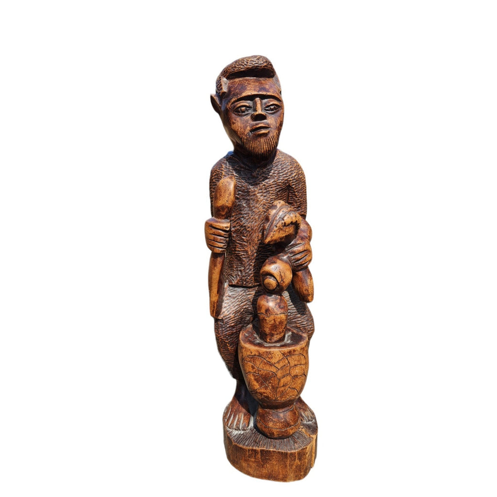 Vintage Wood Carved African Shaman Voodoo Man 26" Tall