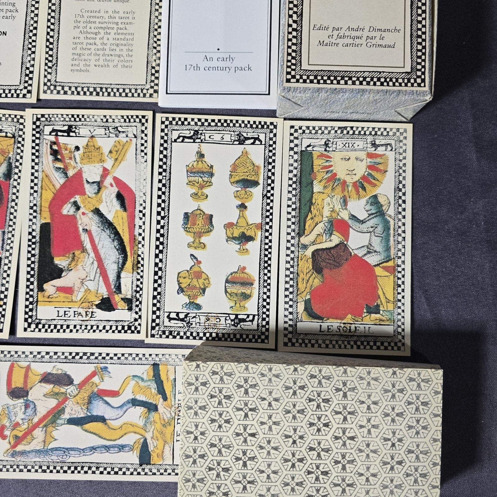 Vintage Tarot de Paris Card Deck 17th Century Reproduction by Andre Dimanche. Printed by Grimaud OOP