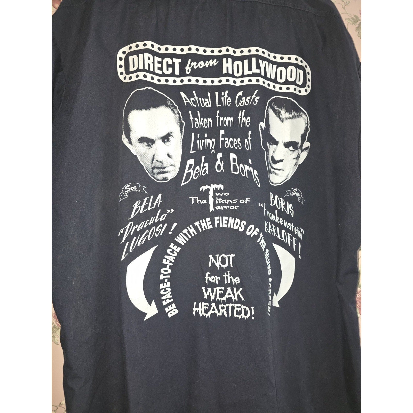 Vintage Starlight Drive In Movie Theater Employee Button Up Collared Shirt Karloff Lugosi RARE Horror