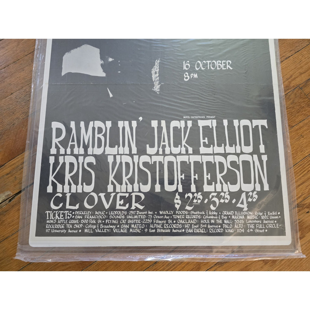 Original Kristofferson and Ramblin Jack Elliott and Clover Concert at the Berkeley Community Theater in 1970s