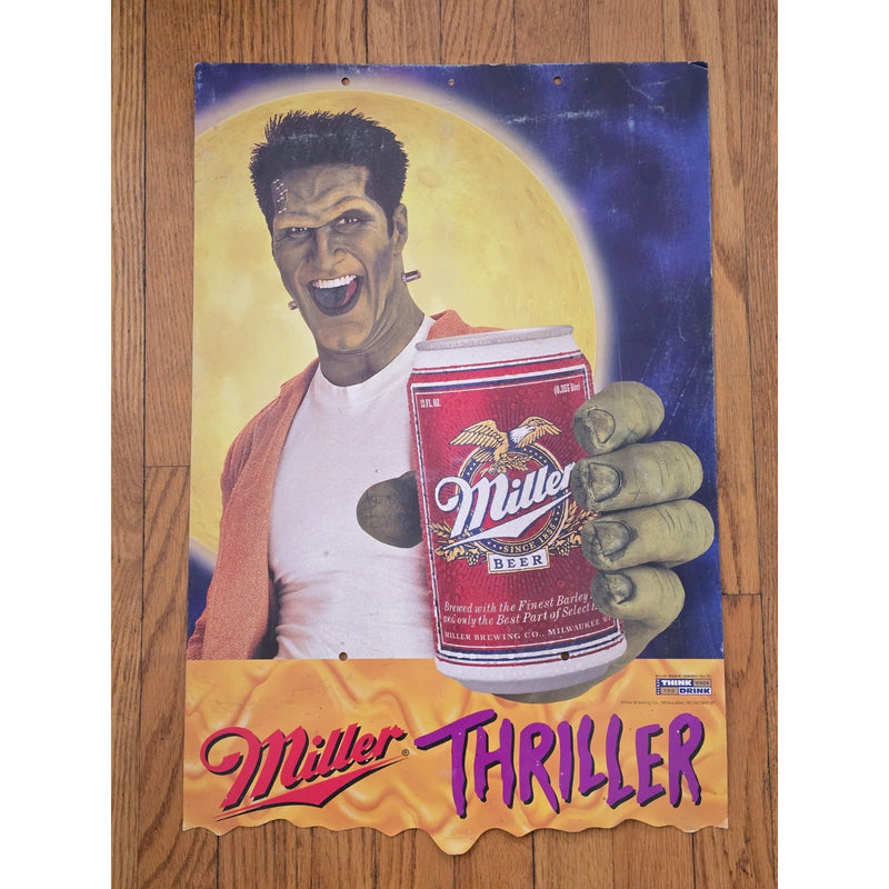 Vintage Miller Lite Thriller Frankenstein Halloween Cardboard Advertisement 1980s/90s