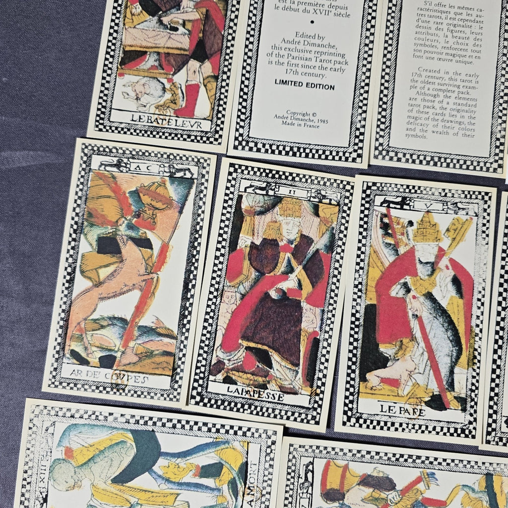 Vintage Tarot de Paris Card Deck 17th Century Reproduction by Andre Dimanche. Printed by Grimaud OOP