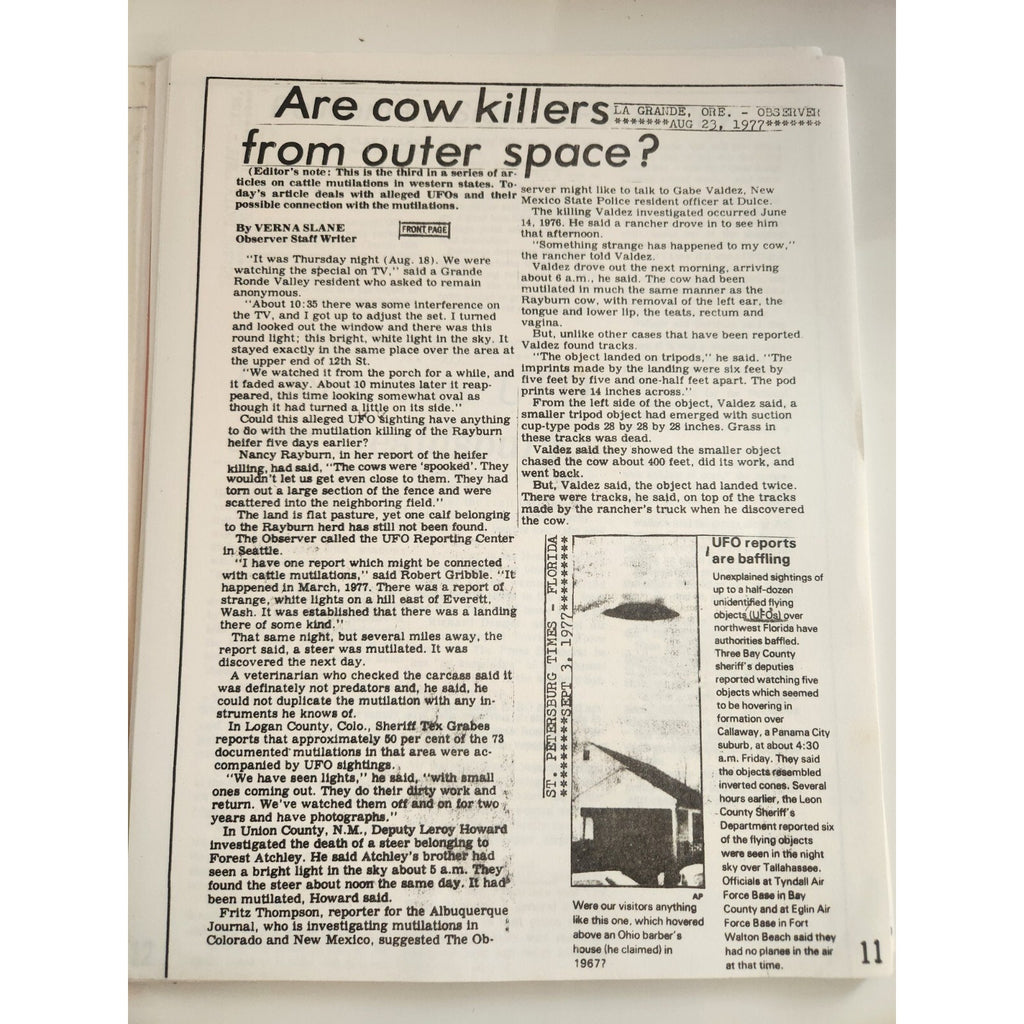Aerial Phenomenon Clipping & Info Center UFO Magazine INTL Newspaper Articles Compiled And Printed In Ohio