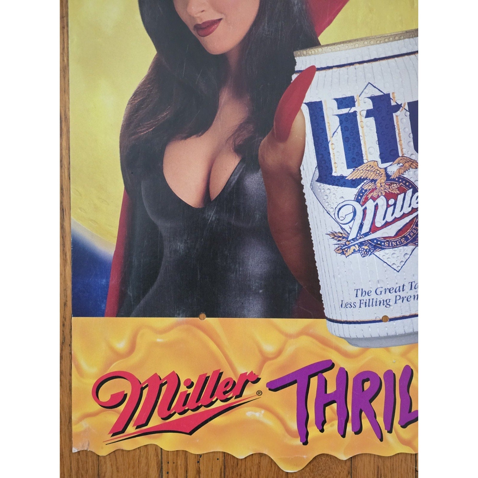 Vintage Miller Lite Thriller Vampiress Halloween Cardboard Advertisement 1980s/1990s