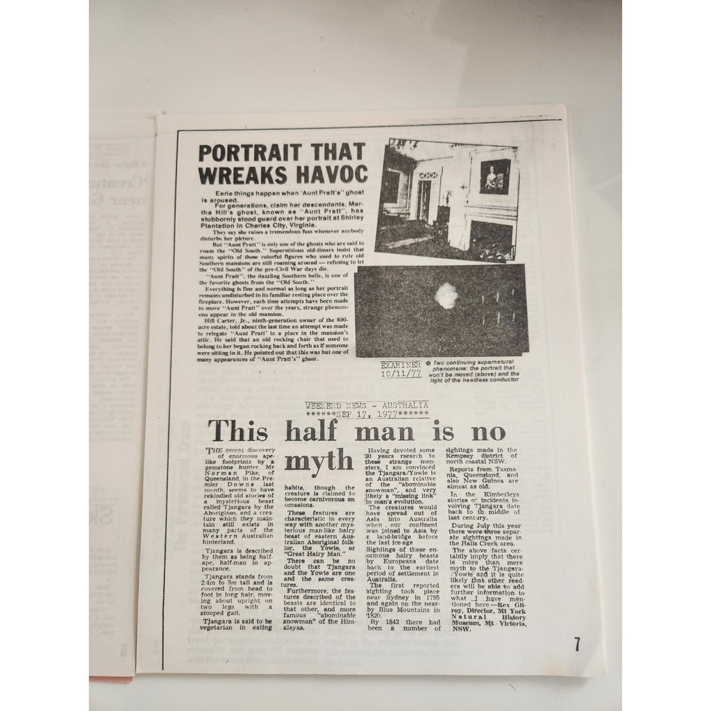 Aerial Phenomenon Mysteries Of The World Supplement 1977 Newspaper Clippings UFO Magazine