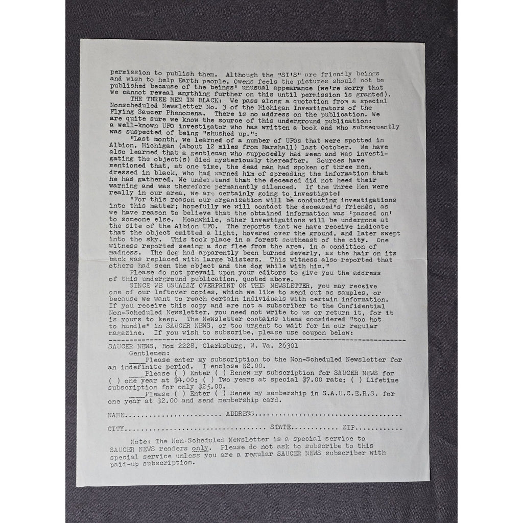 Vintage Saucer News Unscheduled Newsletter #32 Oct. 1 1968 John Keel Long John