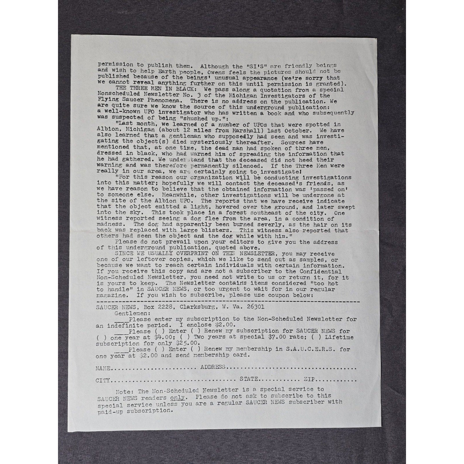 Vintage Saucer News Unscheduled Newsletter #32 Oct. 1 1968 John Keel Long John