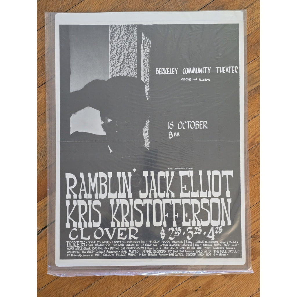 Original Kristofferson and Ramblin Jack Elliott and Clover Concert at the Berkeley Community Theater in 1970s