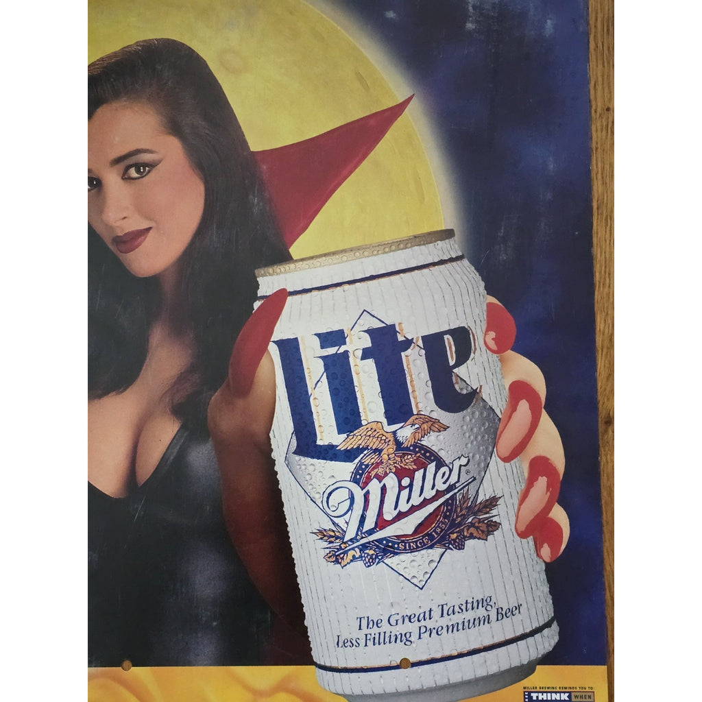 Vintage Miller Lite Thriller Vampiress Halloween Cardboard Advertisement 1980s/1990s