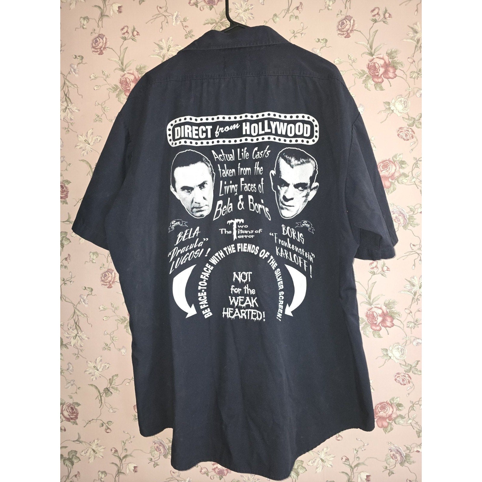 Vintage Starlight Drive In Movie Theater Employee Button Up Collared Shirt Karloff Lugosi RARE Horror