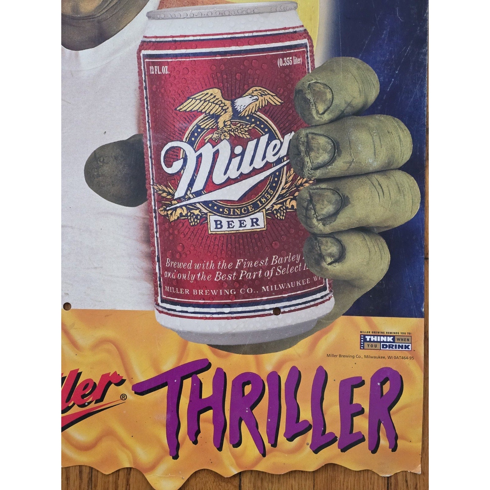 Vintage Miller Lite Thriller Frankenstein Halloween Cardboard Advertisement 1980s/90s