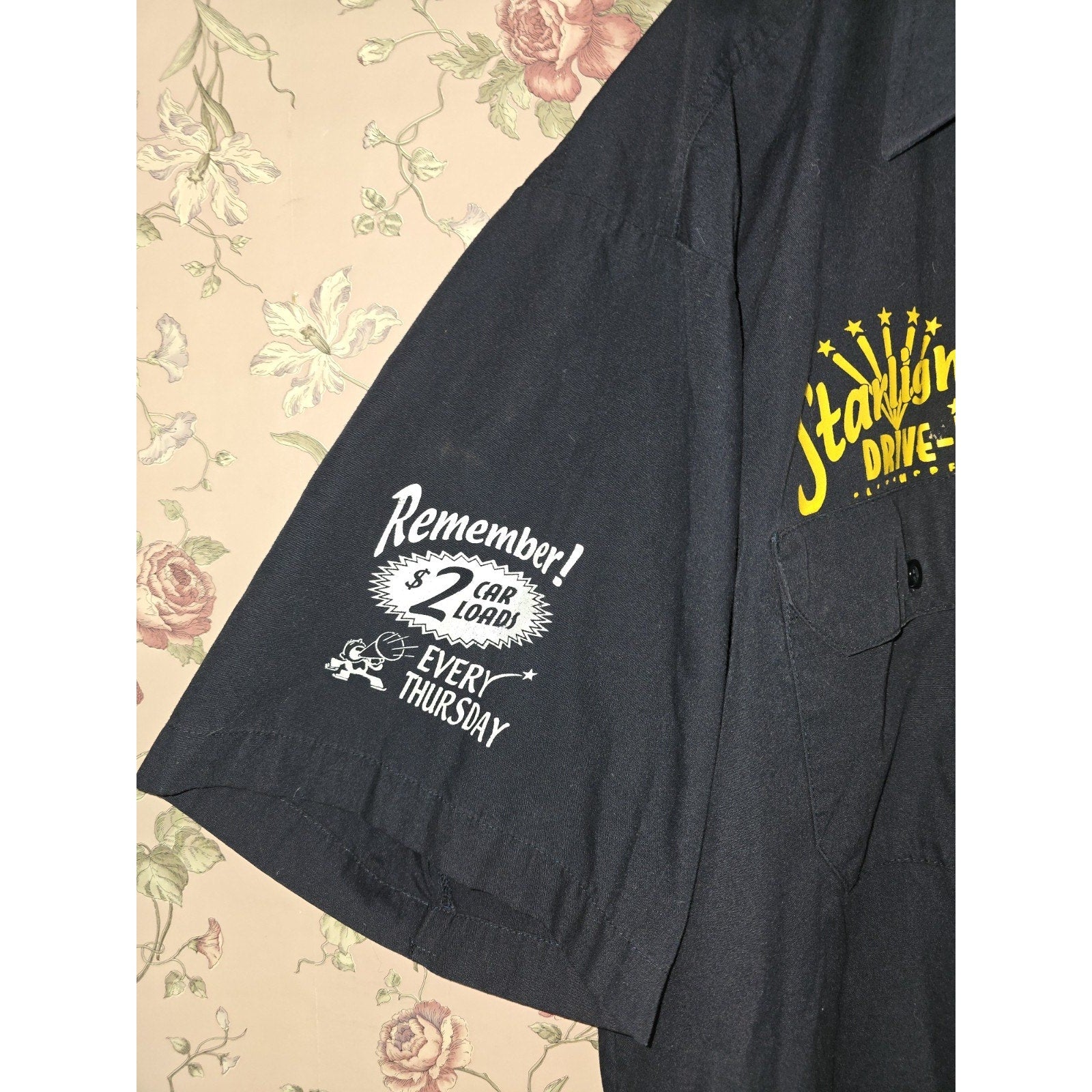 Vintage Starlight Drive In Movie Theater Employee Button Up Collared Shirt Karloff Lugosi RARE Horror