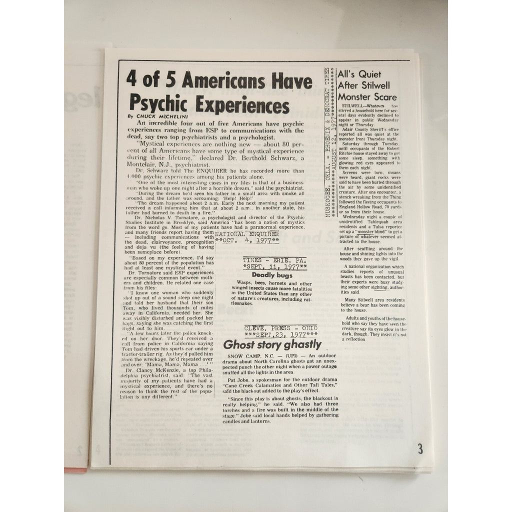 Aerial Phenomenon Mysteries Of The World Supplement 1977 Newspaper Clippings UFO Magazine