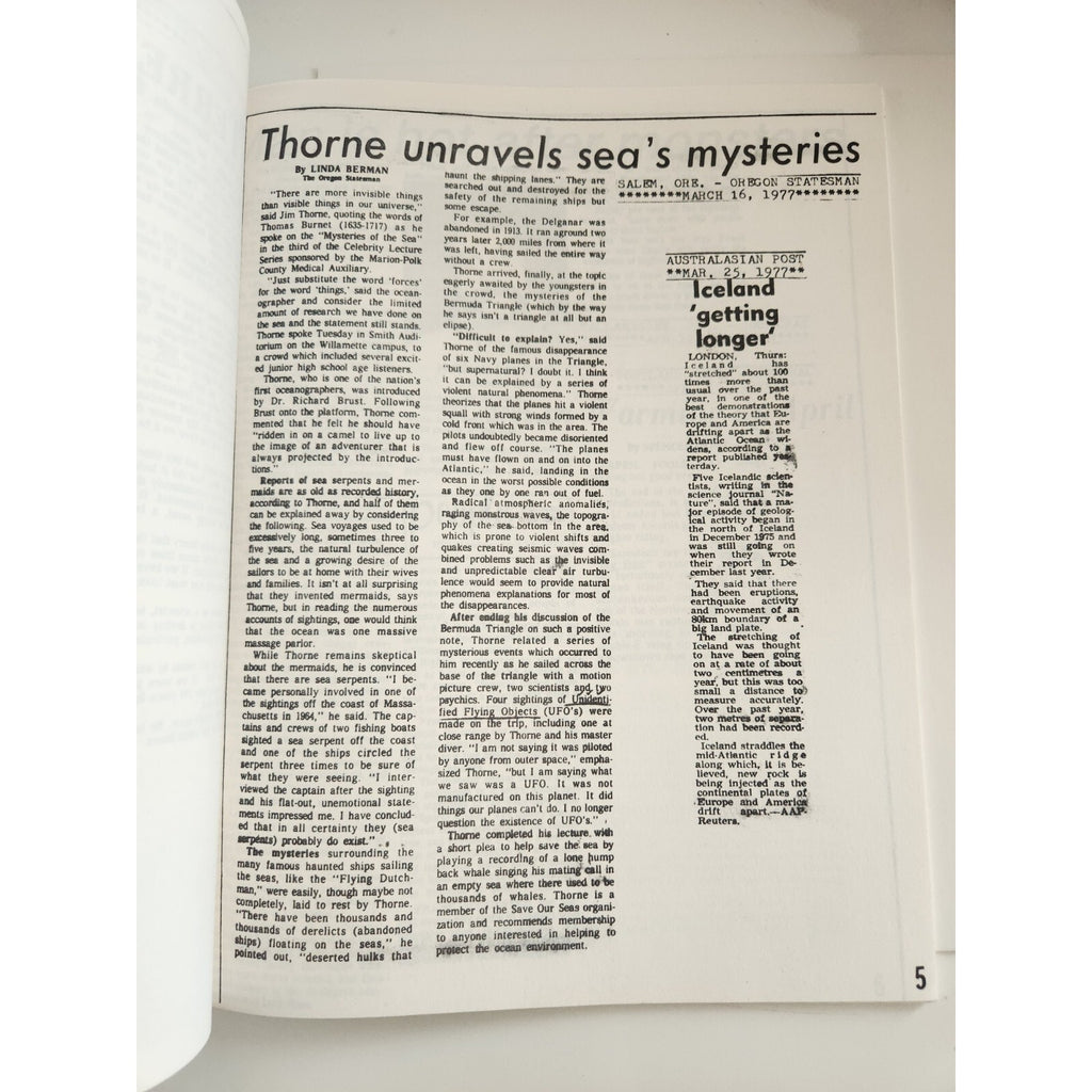 Aerial Phenomenon Mysteries Of The World Supplement 1977 Newspaper Clippings CompiledUFO Magazine