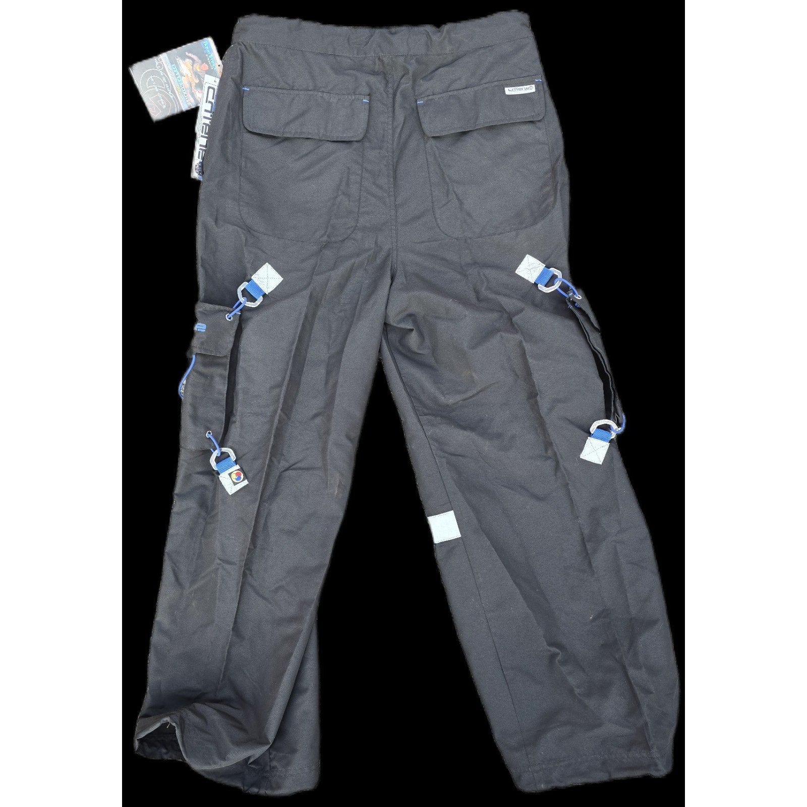 Vintage New With Tags Caffeine Baggy Wide Leg Cargo Rave Pants LARGE Nylon Pockets 1990s