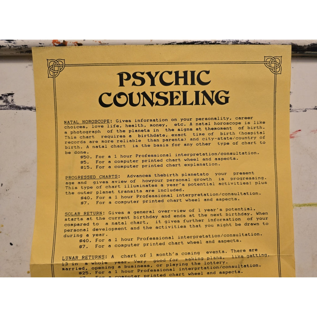 Vintage Advertisment Flyer for Psychic Counseling Medium Fortune Telling Chicago, IL Occult