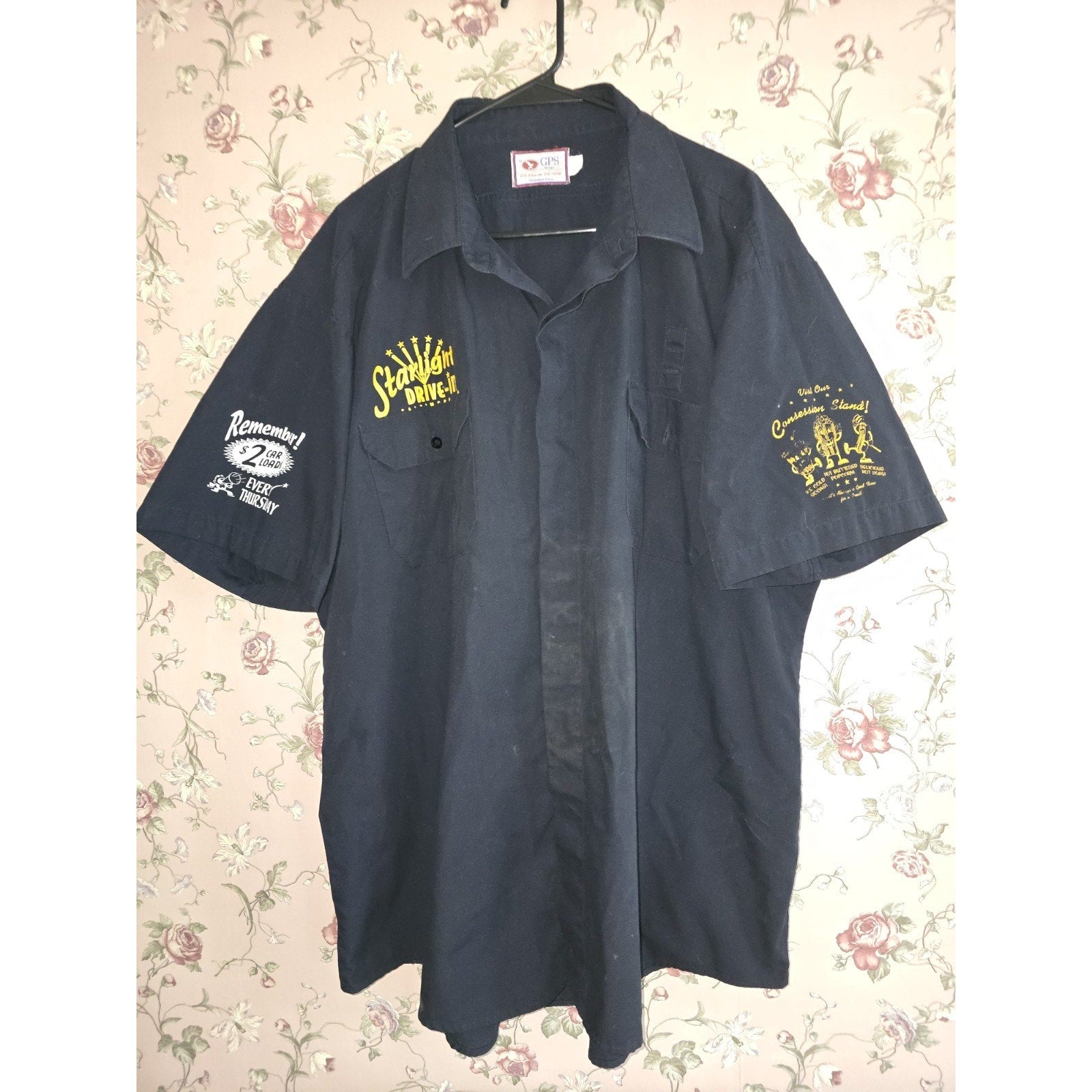 Vintage Starlight Drive In Movie Theater Employee Button Up Collared Shirt Karloff Lugosi RARE Horror
