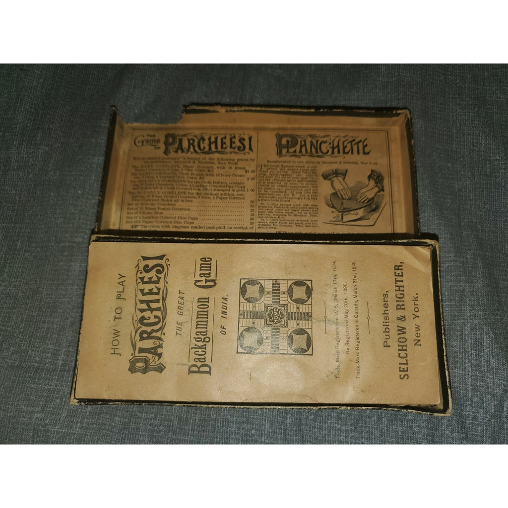 1890 Spirit Board (Ouija) Planchette Advertising Parcheesi Game Box