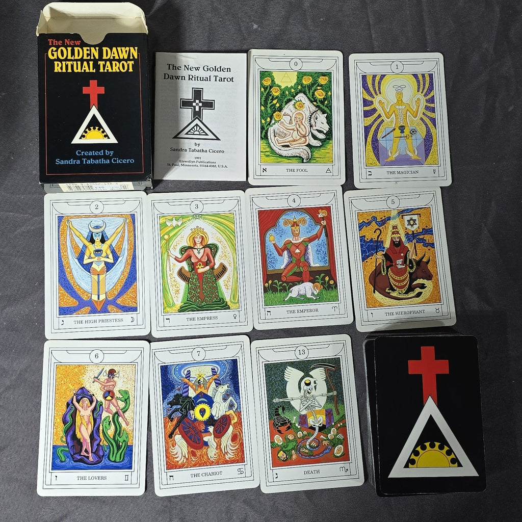 Vintage The New Golden Dawn Ritual Tarot Card Deck by Sandra Cicero. Printed by Llewellyn