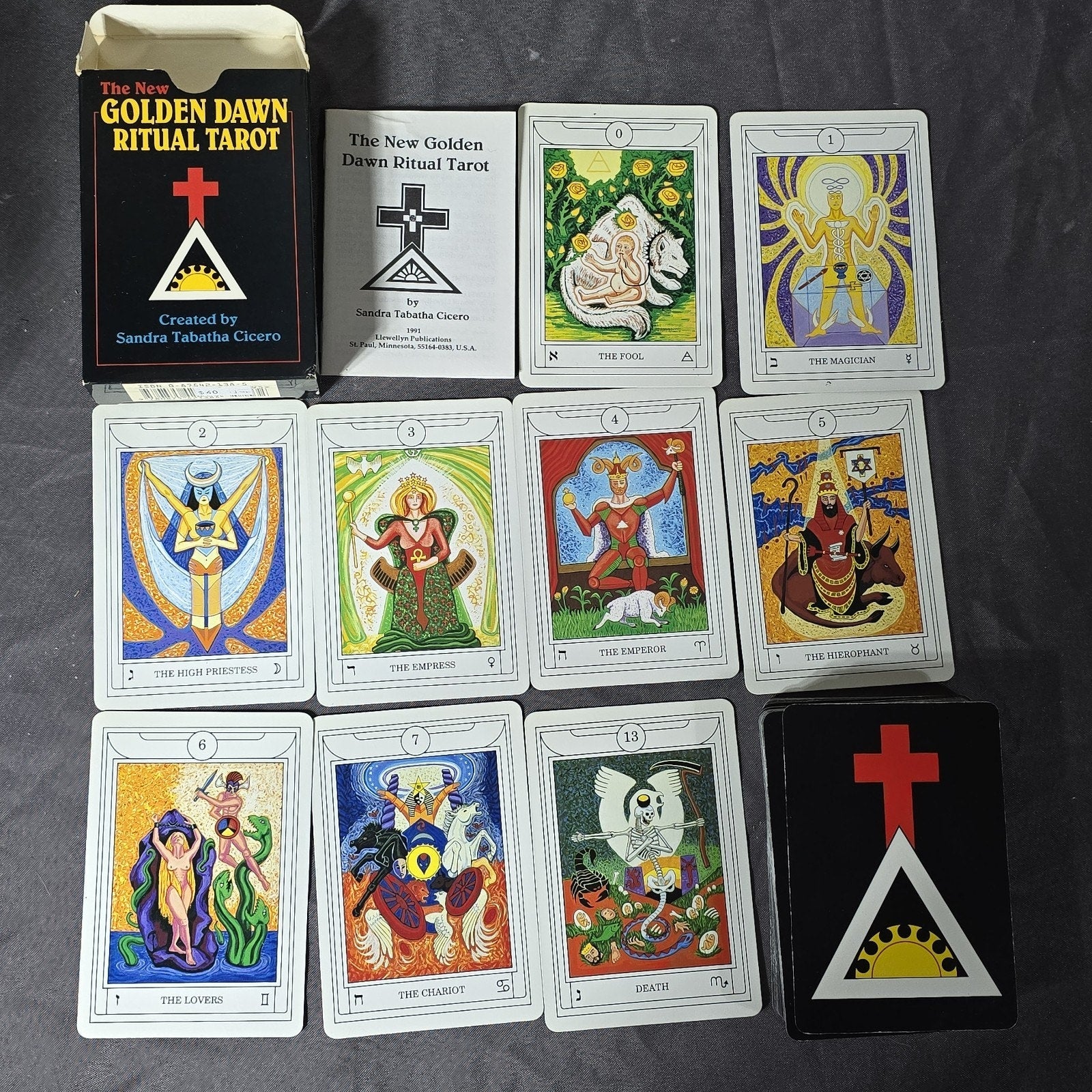 Vintage The New Golden Dawn Ritual Tarot Card Deck by Sandra Cicero. Printed by Llewellyn