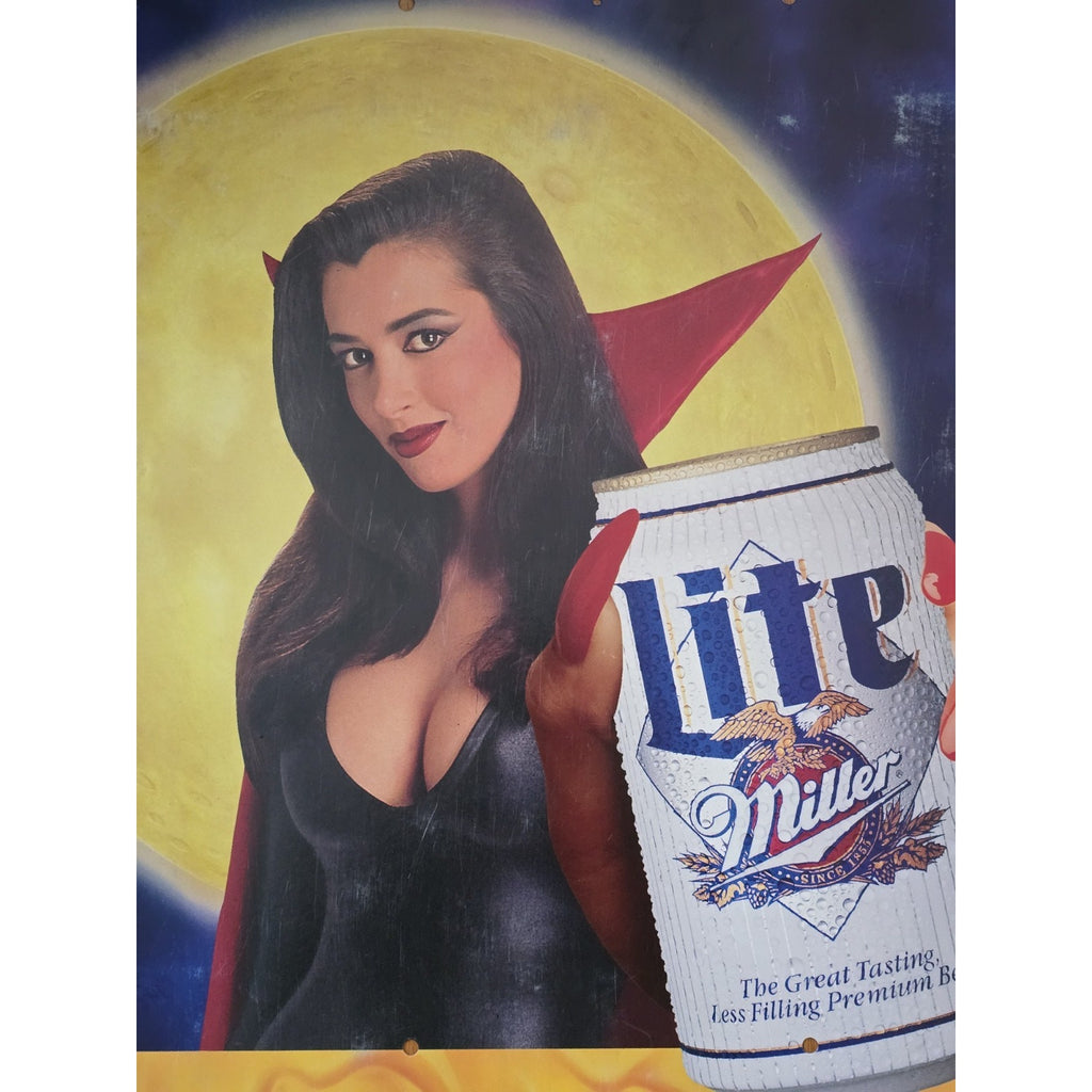 Vintage Miller Lite Thriller Vampiress Halloween Cardboard Advertisement 1980s/1990s