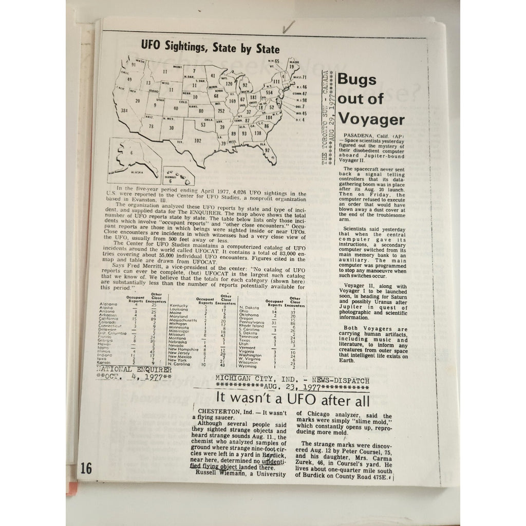 Aerial Phenomenon Clipping & Info Center UFO Magazine INTL Newspaper Articles Compiled And Printed In Ohio