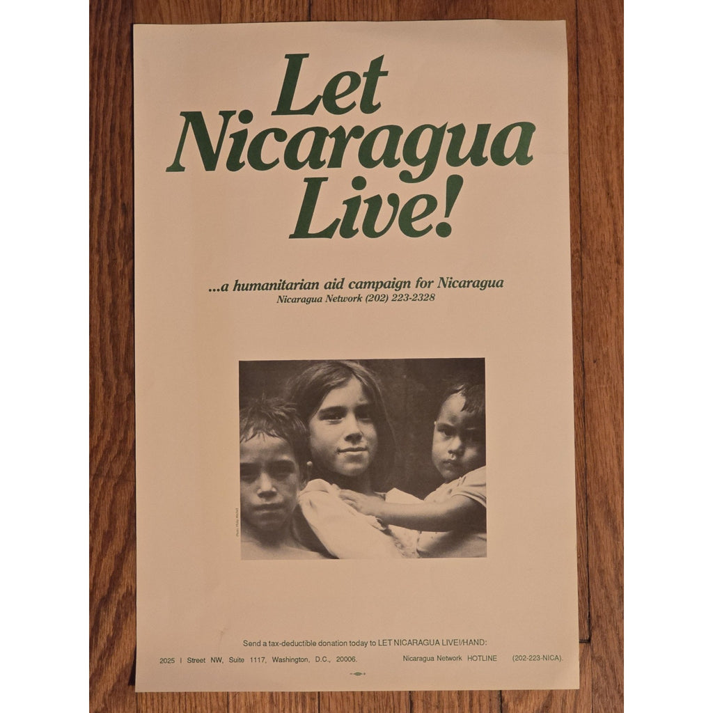 Vintage 1980s Let Nicaragua Live! Aid Campaign Poster Kris Kristofferson RARE