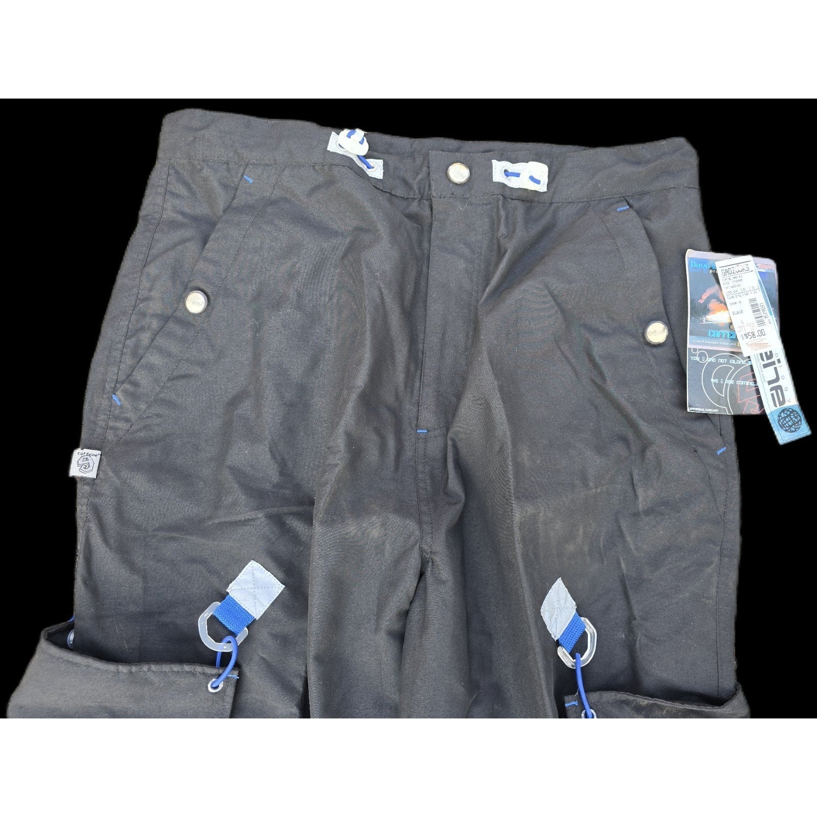 Vintage New With Tags Caffeine Baggy Wide Leg Cargo Rave Pants LARGE Nylon Pockets 1990s