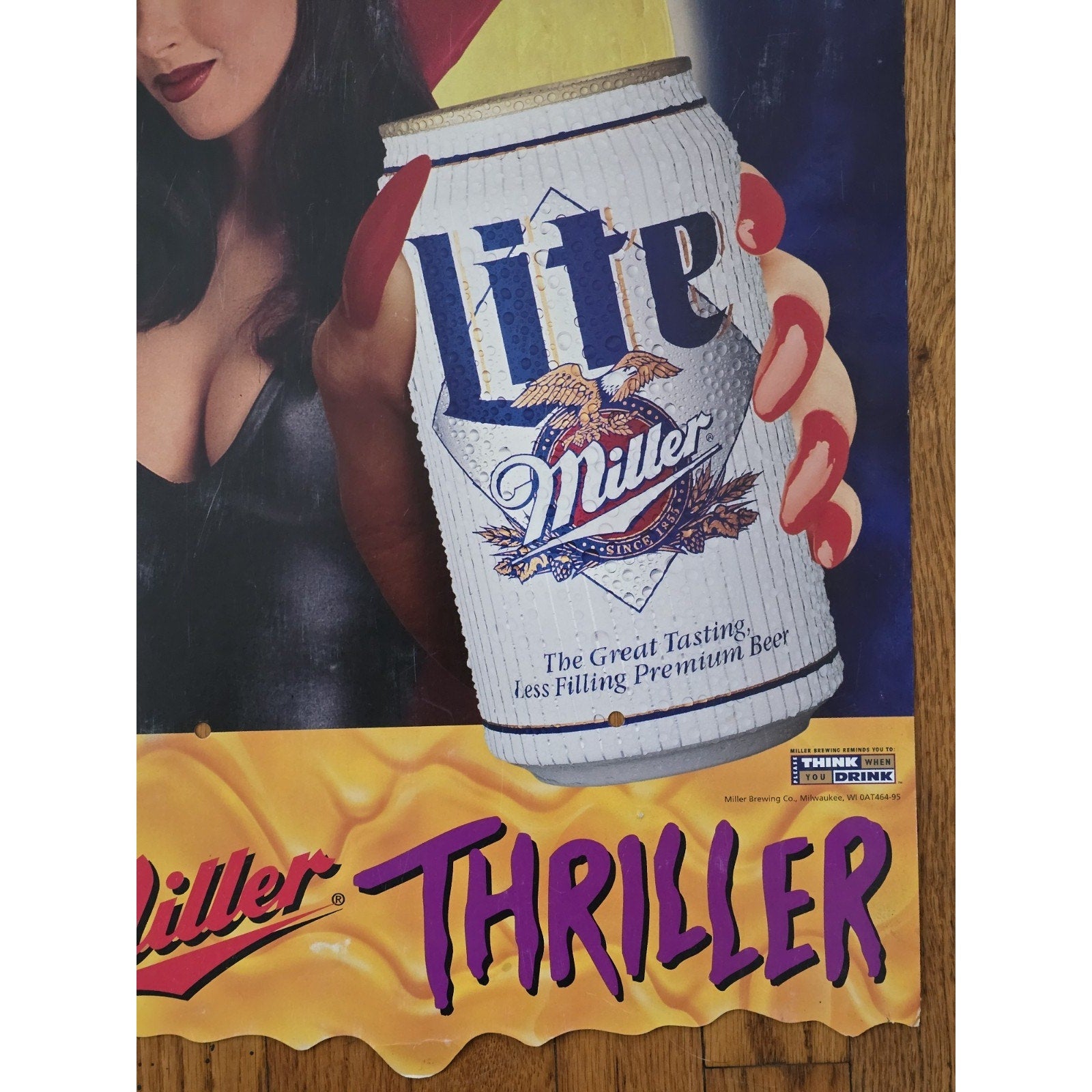 Vintage Miller Lite Thriller Vampiress Halloween Cardboard Advertisement 1980s/1990s