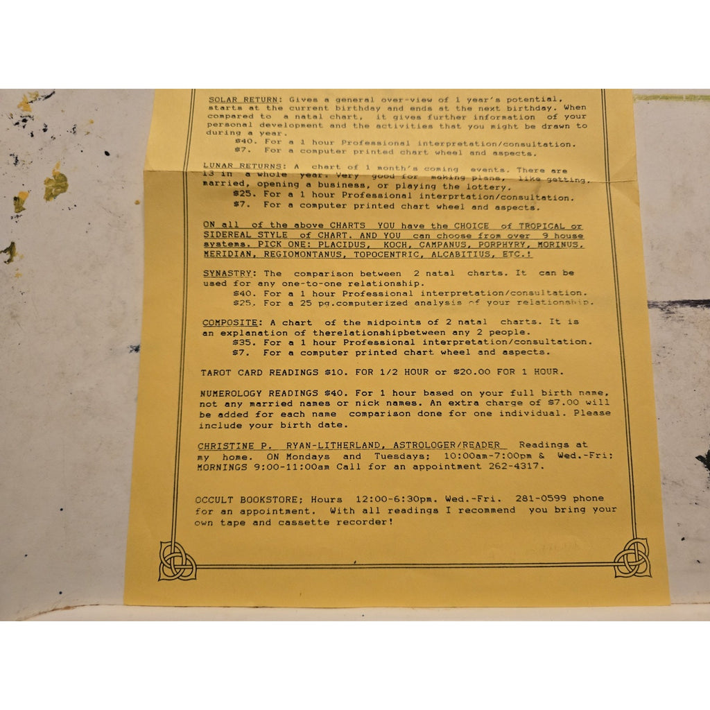 Vintage Advertisment Flyer for Psychic Counseling Medium Fortune Telling Chicago, IL Occult