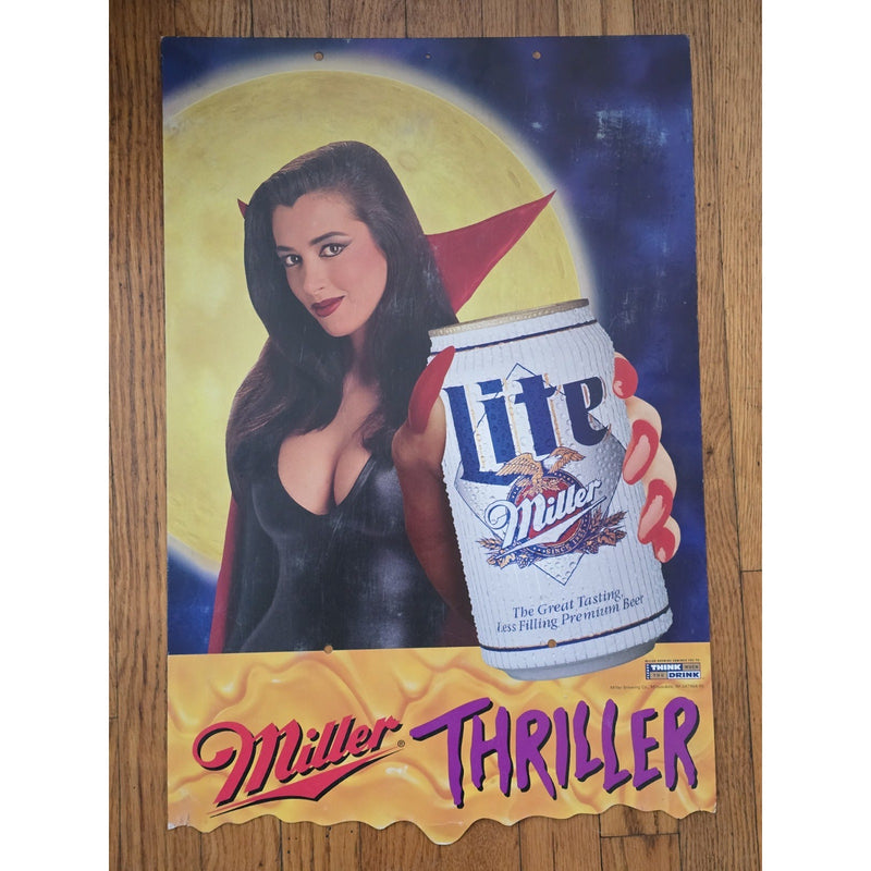 Vintage Miller Lite Thriller Vampiress Halloween Cardboard Advertisement 1980s/1990s